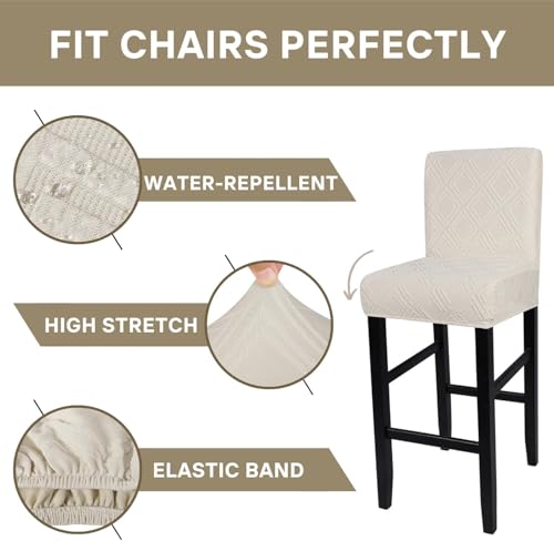 Image of SearchI Water Repellent Bar Stool Covers Set of 2, Stretch Washable Barstool Seat Covers, Counter Height Chair Covers for Kitchen Dining Room Cafe (Beige Diamond Jacquard)