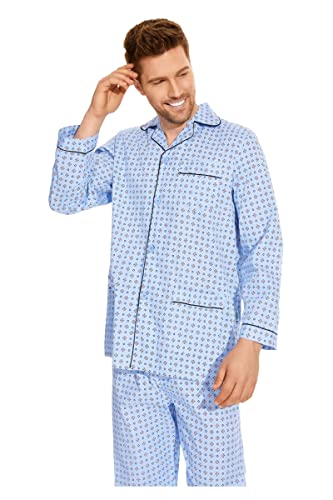 Image of GLOBAL Mens Pajamas Set, 100% Cotton Woven Drawstring Sleepwear Set with Top and Pants /Bottoms
