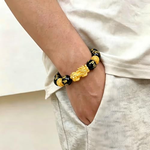 Image of Feng Shui Pixiu Bracelet, Black Obsidian Beaded Bracelet for Men Women