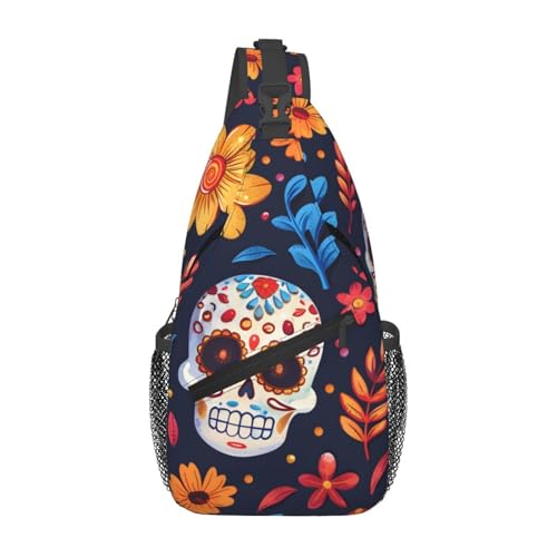 Mochila tipo bandolera ajustable con patrón de calavera miniatura 1