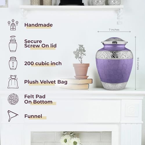 Image of Trupoint Memorials Cremation Urns for Human Ashes, Silver Lining Decorative Burial Urns for Male and Female, Funeral Memorial Urn for Women and Men - Purple, Adult (200LB)
