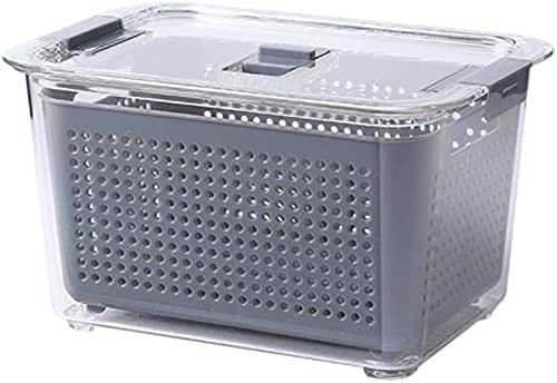 Fridge Storage Box Refrigerator Fresh Vegetable, Fruit, Meat Container Removable Drain Basket Storage Containers with Lid Kitchen Tools Organizer 1.7L
