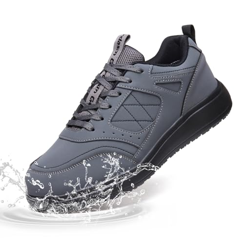 Guirdasm Mens Non Slip Waterproof Chef Work Shoes Black Grey 10