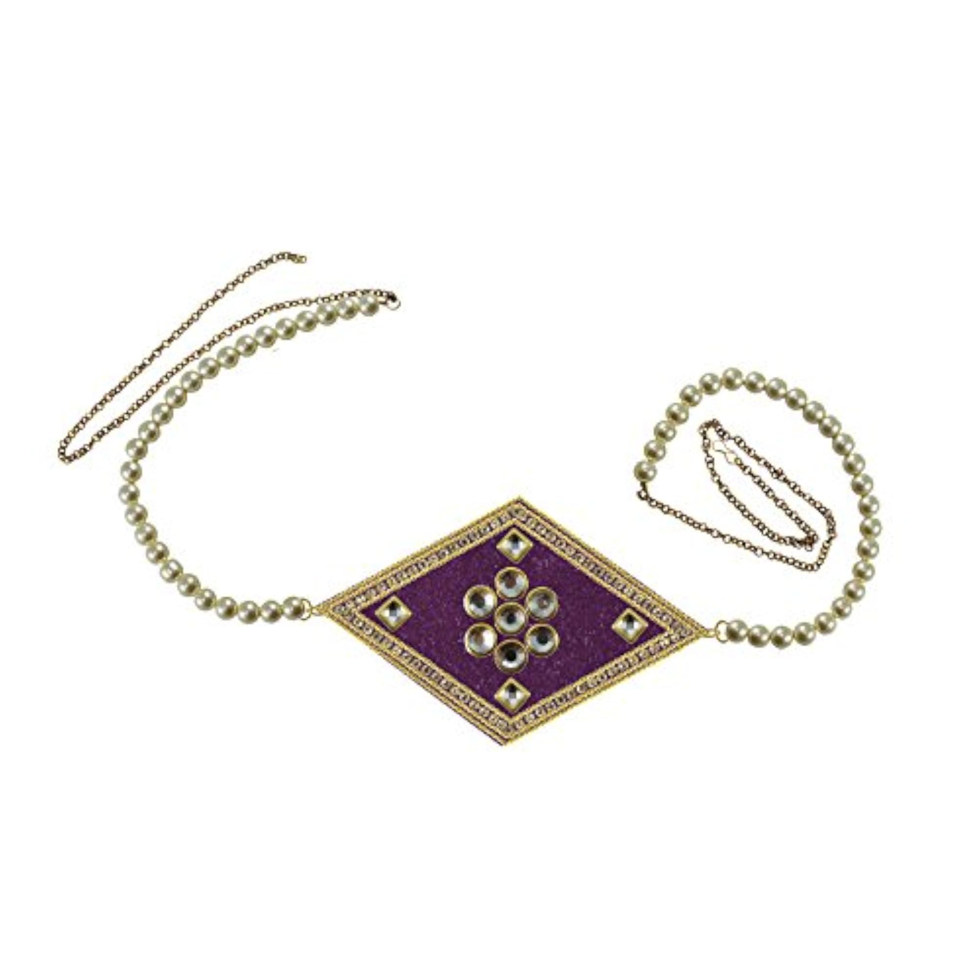Women's Solid Brass Stone Stud Platted Waist Belt, Multicolor