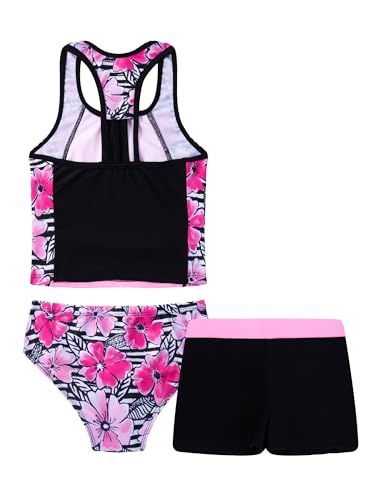 Moily Kids Big Girls Pinata Three Piece Tankini Set Floral Top with Shorts Bottoms Beach Sports Bathing Suit2