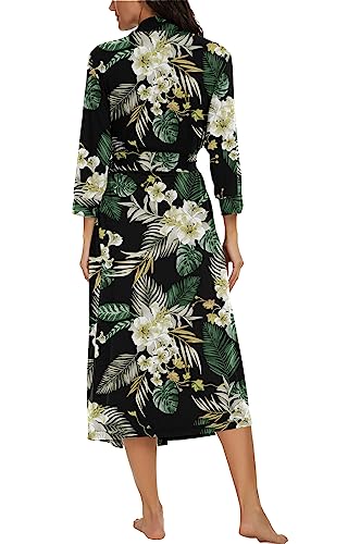 Image of VINTATRE Robes for Women Long Knit Bathrobe XS-4XL | 3 /4 Sleeve Bathrobes with Pockets, Stretchy and Lightweight Fabric, Inner Tie and Fixed Outer Matching Belt, Mid Calf Length