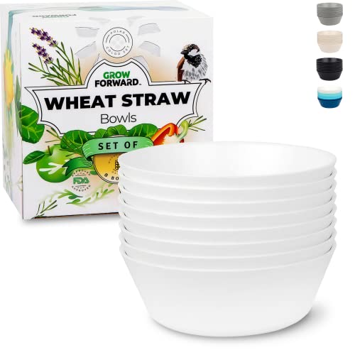 Grow Forward Premium Wheat Straw Bowls - 28 Oz Unbreakable Cereal Bowls Set Of 8 - Lightweight Microwave Safe Bowls For Kitchen - Reusable Alternative To Plastic Bowls For Camping, Rv - Polar #TOP7