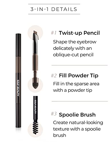 Self Beauty GEB201 Selfbeauty 3-In-1 Multi-Tasking Eyebrow Pencil Definer + Fill Powder + Spoolie Brush thumb #2
