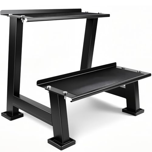 AUXHDK Kettlebell Storage Rack with Anti-Slip Pads, 2-Tier Weight Racks, Kettlebell Stand, Dumbbell...