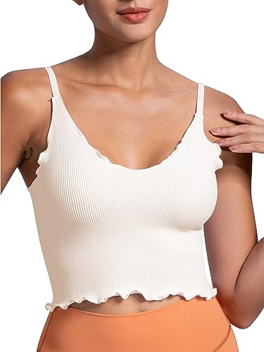Image of Sunzel Tank Top for Women, V Neck Seamless Ribbed Crop Camisole with Ruffles