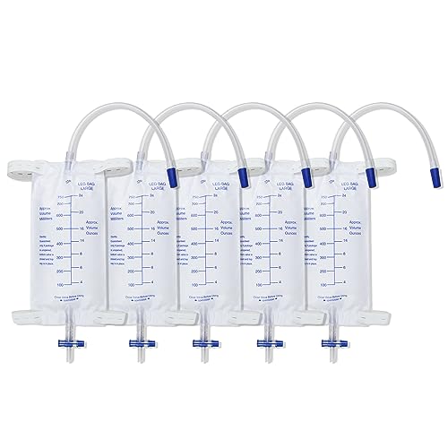 5 bolsas de drenaje de orina de 750 ml, bolsas de drenaje con 2 correas, válvula antireflujo (750 ml)