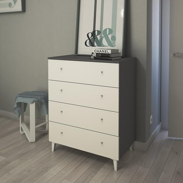 Meyvaser.com Ecommerce Company Cómoda con 4 Cajones, para Dormitorio, Acabado en Color Blanco, Medidas: 80 cm (Ancho) x 100 cm (Alto) x 48 cm (Fondo)