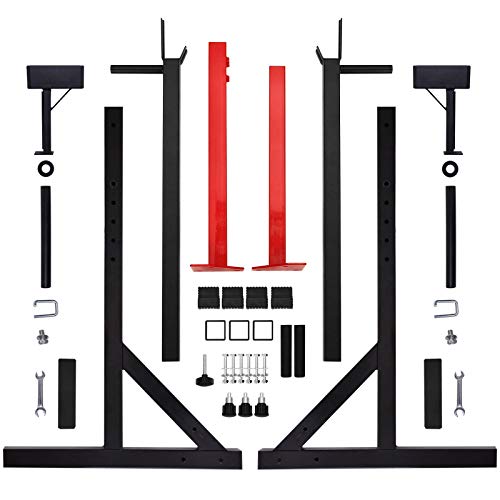 Ollieroo Multi-Function Squat Rack 480LBS Capacity Barbell Rack Adjustable Dip Stand Gym Family Fitness Weight Lifting Rack Bench Press Dip Station with Barbell Plate Rack,Height Range 46.8''-68.1''