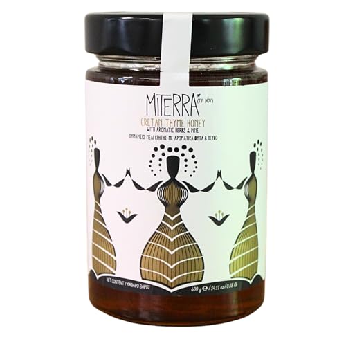 MITERRA Kretischer Thymianhonig mit aromatischen Kräutern & Kiefer, 400 g | 100% Naturhonig aus Kreta | Authentischer Geschmack aus Sitia, Griechenland