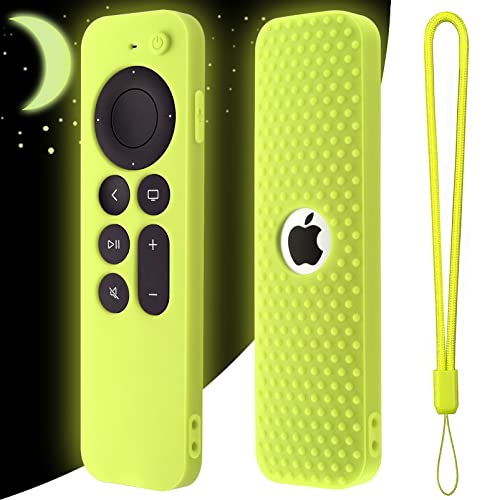 Hi Color Silicone Cover Compatible with Apple TV Siri Remote 3rd 2023 Shockproof Protective Case for Apple TV 4K 2nd 2021 Remote Sleeve with Lanyard (Luminous Green)