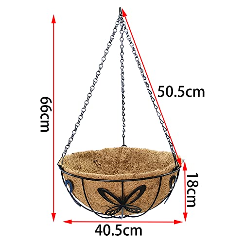 EIMQUVW Outdoor Metal Hanging Planters Basket (4pack, 14 inch) Hanging Baskets for Plants Chain Round Wire Plant Holder with Coco Fiber Liners for Garden, Patio, Deck, Porch(Butterfly)