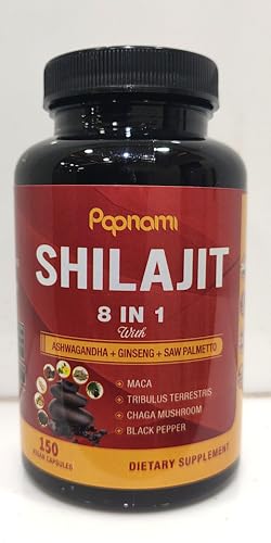 Papnami Shilajit Himalayan Supplement for Men & Women - 150 Capsules Combined Ashwagandha, Ginseng, Saw Palmetto, Maca, Tribulus, Chaga & Black Pepper