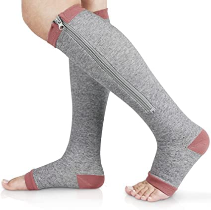 Meias de Compressão Femininas Masculinas com Ziper sem Ponteira (1 pare) Cinza M