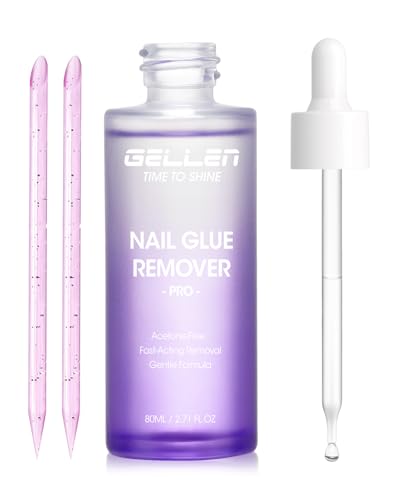 Gellen Nail Glue Remover for Press on Nails 80ML Gel Nail Glue Remover for Fake Tips Non Acetone Gentle Glue Off for False Nails Odorless Easy Glue Debonder Not for Gel Nail Polish