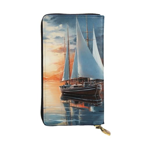 Portefeuille en cuir paysage marin grand format zippé chic