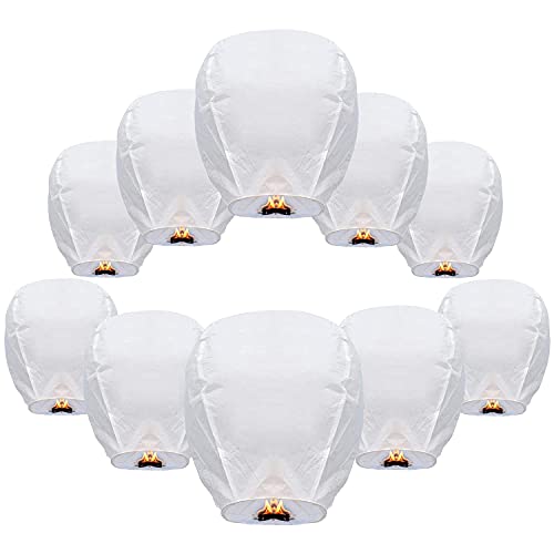 (10-Pack) White Paper Chinese Lanterns to Release in Sky Memorial, 100% Biodegradable Sky Lanterns,Wishing Floating Lanterns for Beach Visits, Birthday Party,Event (10-Pack) White Paper Chinese Lanterns to Release in Sky Memorial, 100% Biodegradable Sky Lanterns,Wishing Floating Lanterns for Beach Visits, Birthday Party,Event