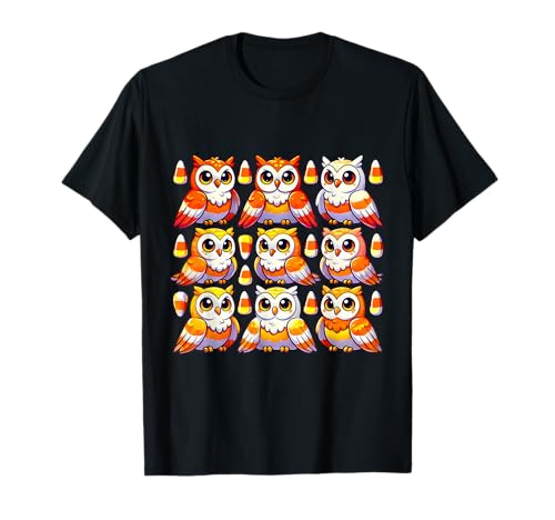 Cute Halloween Candy Corn Owls Spooky Holiday Birds T-Shirt