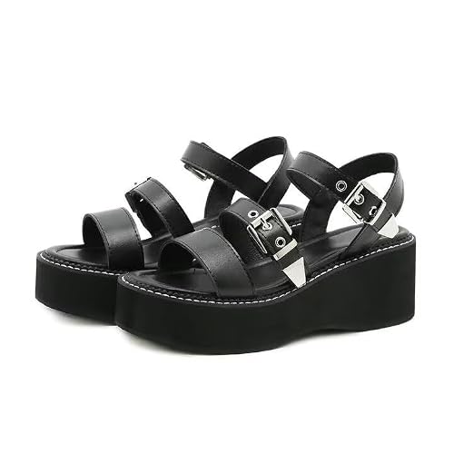 Agodor Womens Platform Sandals Chunky High Heels Open Toe Buckle Strappy Slingback Punk Goth Sandals for Women Black4 US5.5