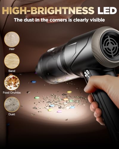 Image of Handheld Vacuum Cleaner 26000Pa Suction with Brushless Motor, 4-in-1 Portable Mini Car Vacuum with 3 Suction Modes, Cordless Vacuum with LED Light, Type-C Charge for Car, Office Desk, Keyboards