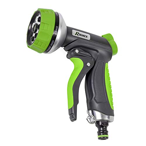 Ribimex Pistola Zincata Multigetto per Irrigazione con Impugnatura Soft Touch e Quick Lock, 7 Getti a Flusso Regolabile, Ideale per Annaffiatura e Pulizia - PRA/TB.1321