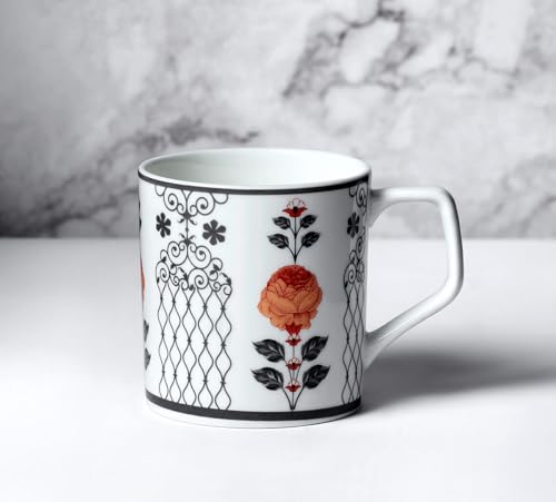 Image of India Circus by Krsnaa Mehta Onyx Elegance Bone China Coffee Mug Set of 6 | Tea Cup with Handles | Microwave and Dishwasher Safe | Designer Multicolor | 220 mL Each