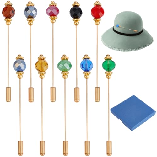 BENECREAT 10 Colors Crystal Hat Pin, Vintage Safety Brass Pins