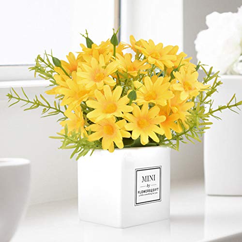 Artificial Flowers, Daisy Flower with Vase Silky Artificial Daisies Bouquet Fake Plant Bonsai for Home Office Wedding Decoration, Table Centerpieces Arrangement, Windowsill Decor