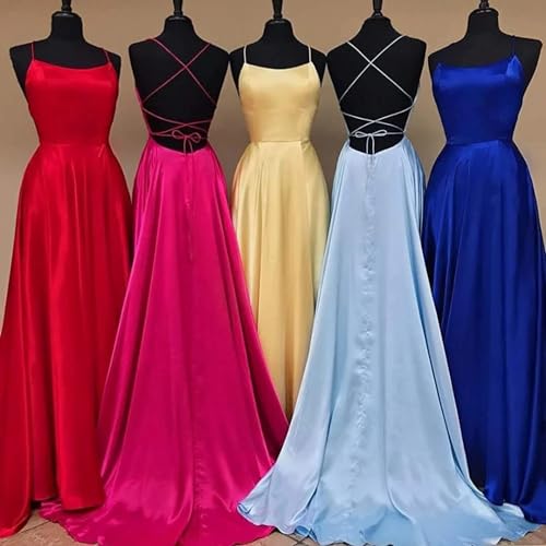 Satin Bridesmaid Dresses for Women 2025 Spaghetti Straps Prom Dress with Slit Long Ball Gowns4