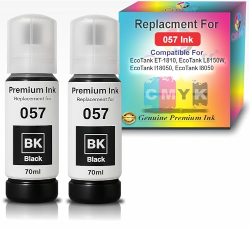 Image of CANOFF Premium 057 Refill Ink Bottle - High Page Yield, Quick Dry, Dye-Based Printer Ink for Vibrant Printing, Compatible with Epson L8050, L18050 Ink Tank Printer - (057 Black 2pc.)