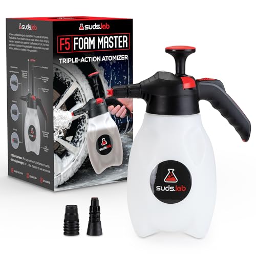Suds Lab F5 Foam Master - Triple-Action Pump Foam Sprayer with 3 Nozzles, Cordless Hand Pump Bottle for Car...