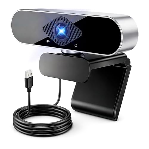 Webcam 1080P Full HD con Micrófono Estéreo Dual, Cámara Web PC Autofocus con Cubierta de Privacidad, USB Plug and Play Web Cam para Ordenador Portátil Streaming Videollamada Zoom Skype, Rotación 360°