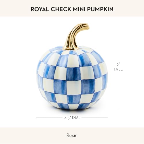 Image of MACKENZIE-CHILDS Resin Pumpkin, Mini, Blue-and-White Royal Check