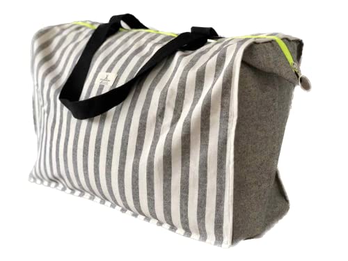 MY WANDER - Maxibolso Grey Stripes - Bolso Multiusos Plegable - Bolsa de Playa con Bolsillo Interior y Cremallera, Bolsa de Tela para Viaje, Bolsa de Compra, 78x41x23 cm (50L)