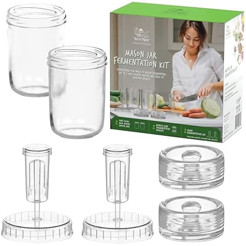 Year of Plenty Ferment Kit - 2 Fermenting Mason Jars, 2 Fermentation Weights & 2 Fermenting Lids Cover