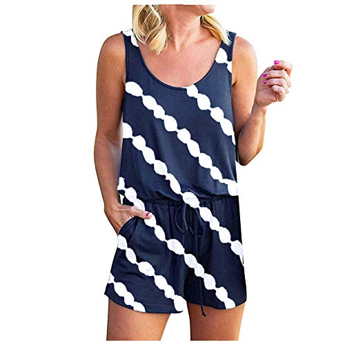 Short Jumpsuits for Women,Summer Casual Sleeveless Elastic Waist Playsuits with Pockets,Short Romper Pajama Playsuit