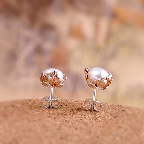 Boucles d'oreilles stud femmes perle naturelle et argent sterling rose S925