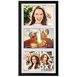 YMCNLE 8x16 Collage Picture Frame, Display Three 5X7 Pictures with Mat or 8x16 without Mat Black Photo Frame for Wall Mounting or Tabletop