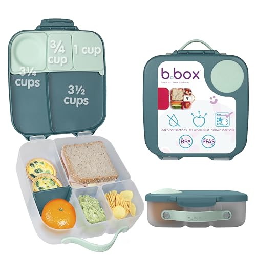 Image of b.box Lunch Box for Big Eaters All Ages - 8.5 Cup Leak Proof Bento Box with 4 Compartments, School Lunch Container with Ice Pack, Dishwasher Safe, BPA-Free, PFAS-Free - Emerald Forest