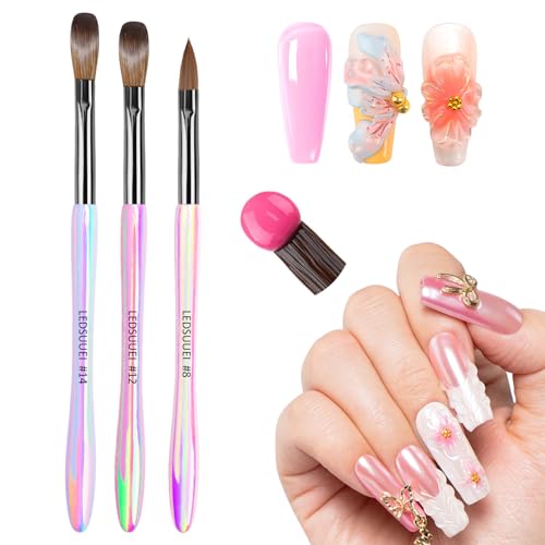 LEDSUUEI Acryl Pinsel für Nägel -Größe 8/12/14 Kolinsky Nagel pinsel für Acrylpuder Nailart Pinsel für Gelnägel Acryl Liquid Acrylpinsel nägel für den professionellen Nagelstudio zu Hause