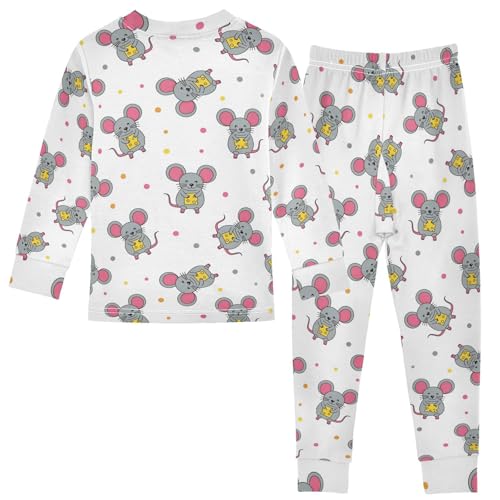 Pajama Sets Long Sleeve Cute Mouse Pattern Print Soft Comfy Sleepwear 2 Piece PJS 3-8T3