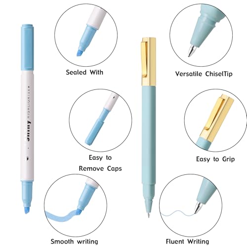 12 Pcs Aesthetic Highlighter and Ballpoint Pen Set – 6 Pastel Highlighters & 6 Color Ballpoint Pens No Bleed, Ideal for Bibles, Journals, Study, Cute School Supplies, Office Desk Accessories - Image 5