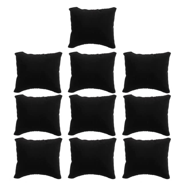10 piezas de terciopelo para reloj de pulsera, almohada pequeña de terciopelo multicolor, almohada de joyería para pulsera, soporte de cojín, organizador de almohada-negro