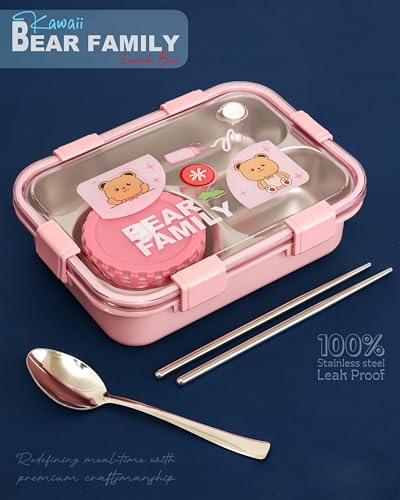BOXITO Kawaii Bear Family Bento Pink 3-Compartment 22*16*6 cm - Image 6
