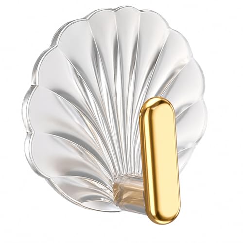 Image of Wall Hooks Self Adhesive Heavy Duty (Pack of 1) | Transparent Decorative Shell Hooks | No Drill Waterproof Sticky Hanger for Bathroom Kitchen Keys Towels Home Organizer (1)