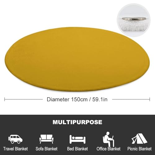Couverture ronde flanelle jaune moutarde imprimée un seul côté 140 cm - 3